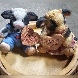 Vintage 1994 Mary's Moo Moo "I Love Moo" And "I Love Moo Too" Figurines